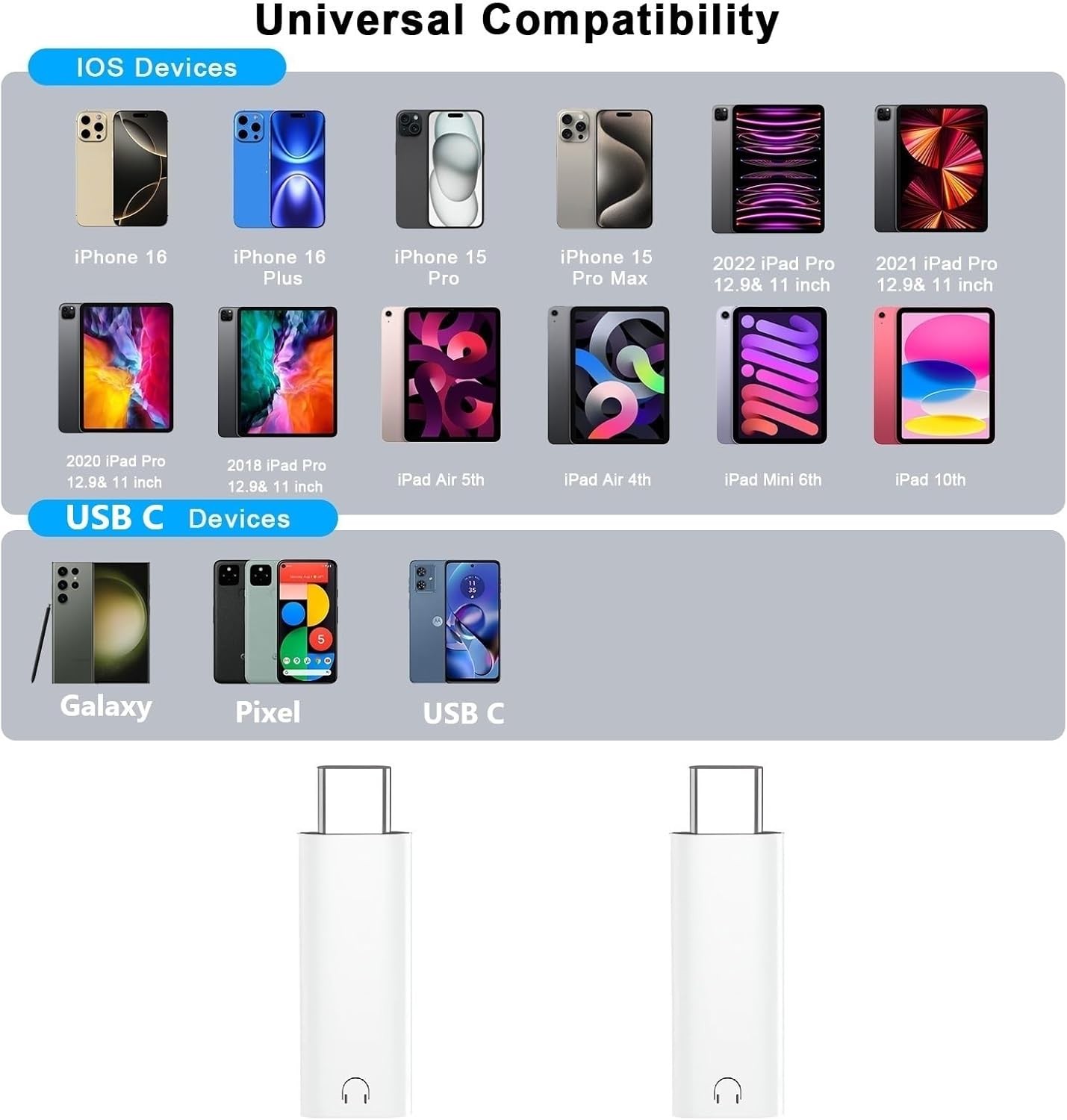 [MFi Certified] 2Pack USB-C to 3.5mm Audio Headphone White-USBC