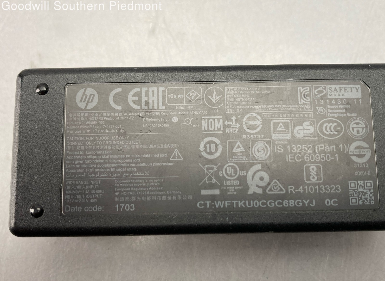 Genuine OEM HP 45W 19.5V 2.31A AC Adapter Tiny Tip Blue Tip