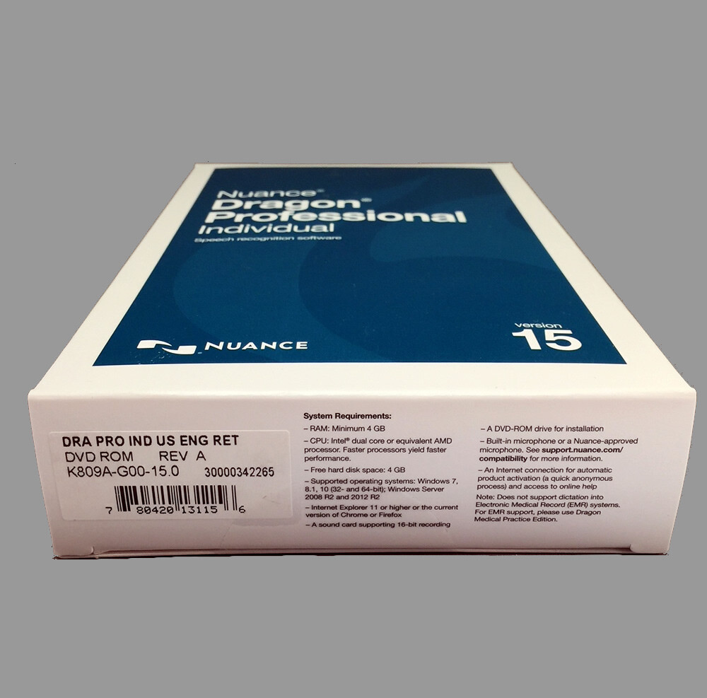 Nuance Dragon Professional Individual 15 – New Retail Box, K809A-G00-15.0