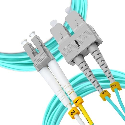 NewYork Cables Fiber Patch Cable | LC to SC Multimode Duplex OM4 50/125 15M Aqua