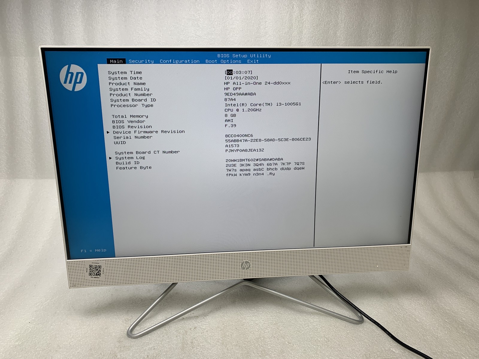 HP All-in-One 24-dd0xxx 24″ Core i3-1005G1 1.2GHz 8GB RAM 256GB SSD NO OS