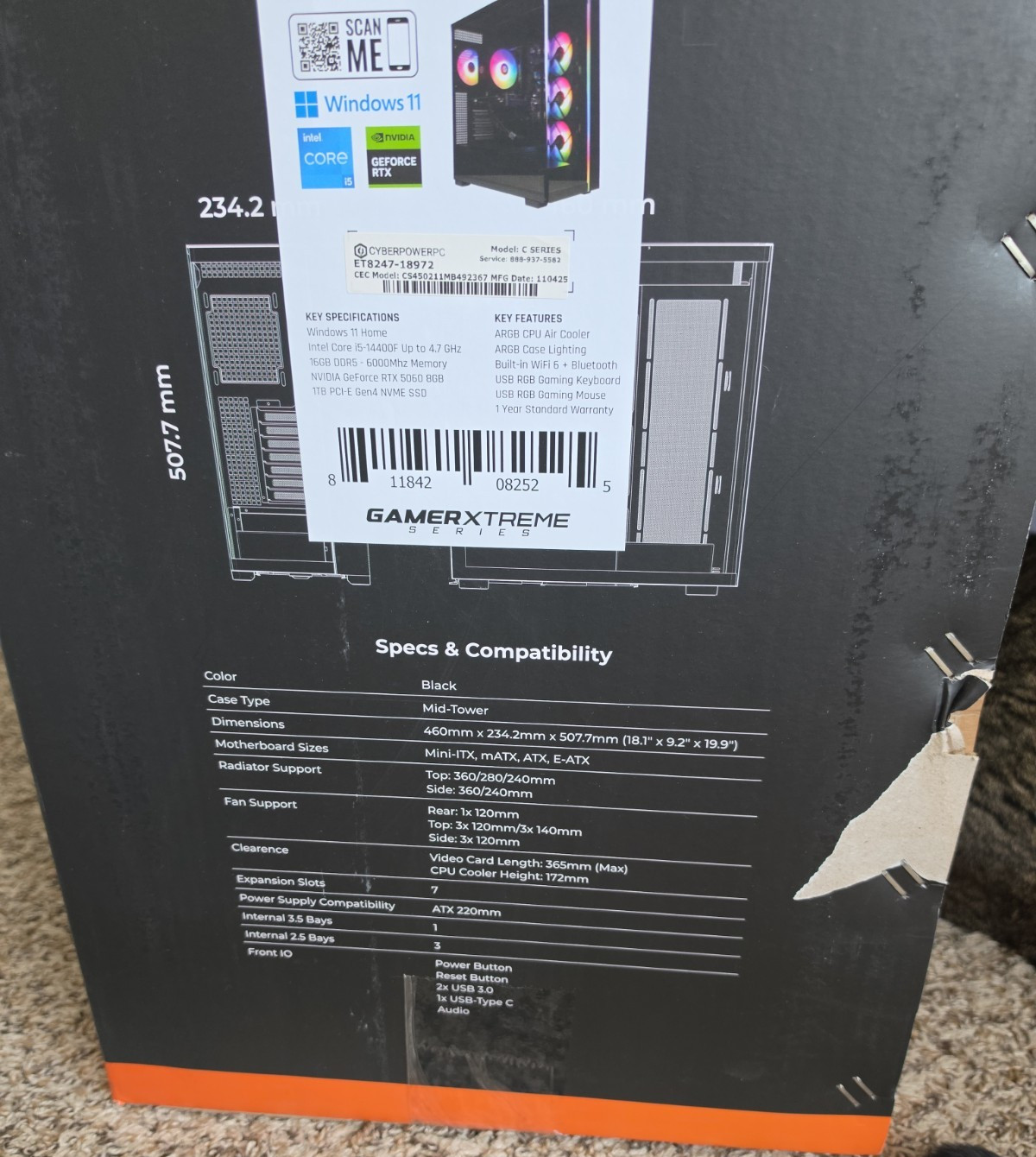 CyberPowerPC Gamer Xtreme C Series Gaming Desktop PC i5 16GB 1TB RTX 3060