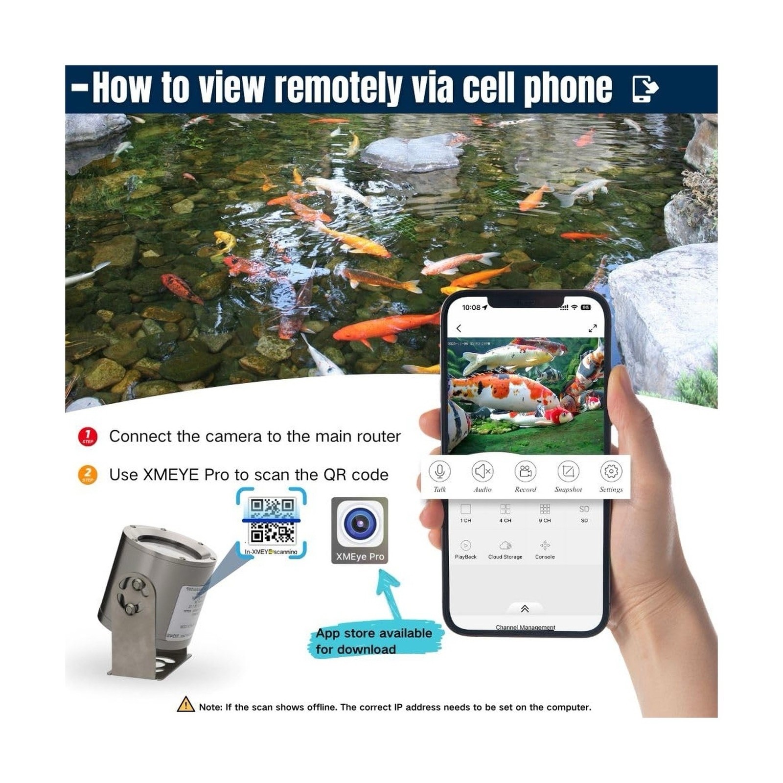 Underwater Camera, Aquarium Live Streaming Pond 5MP Camera with 32ft Cables