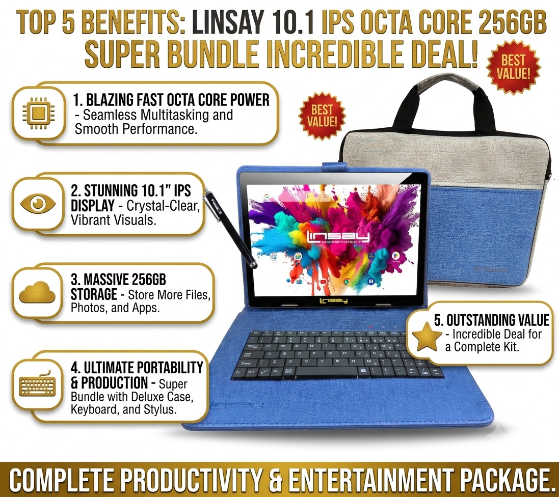 2026 LINSAY Tablet OCTA-CORE 256GB Internal Memory MEGA-BUNDLE w/Keyboard & Bag