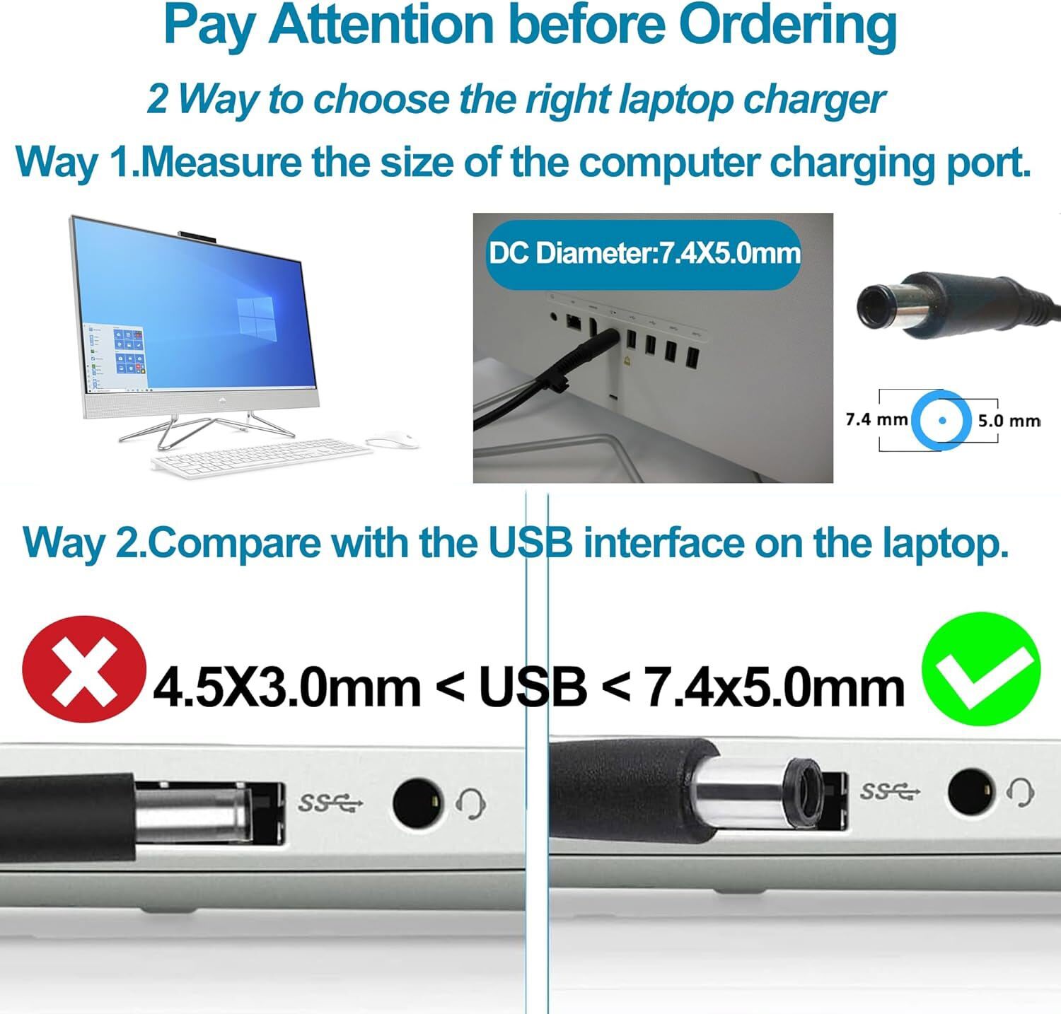90W 65W Ac Adapter for HP All in One Desktop Computer Power Cord 20″ 22″ 24″ 27″