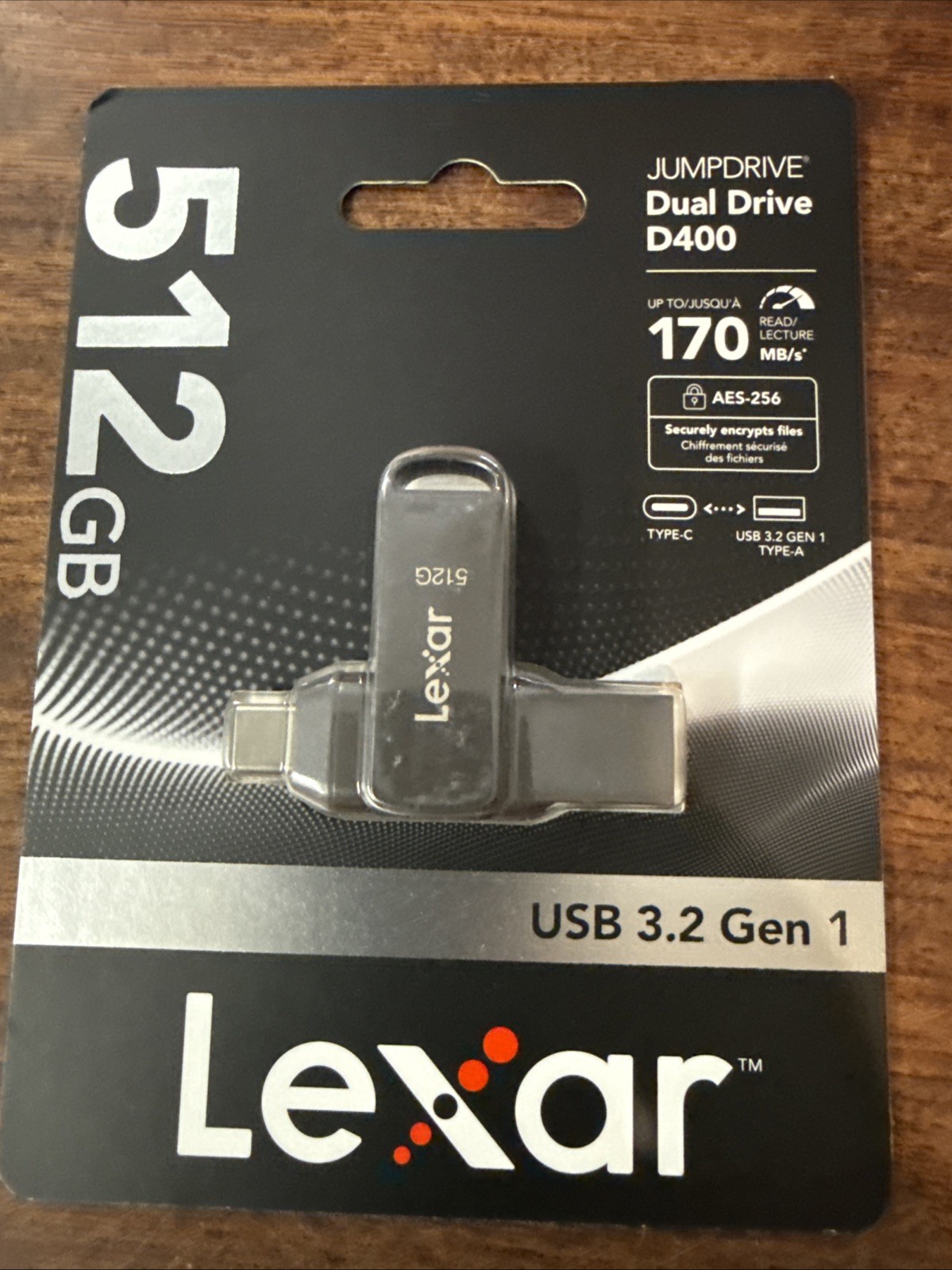 Lexar 512GB JumpDrive Dual Drive D400 USB 3.2 TypeC & Type-A Flash Drive 170 MBs