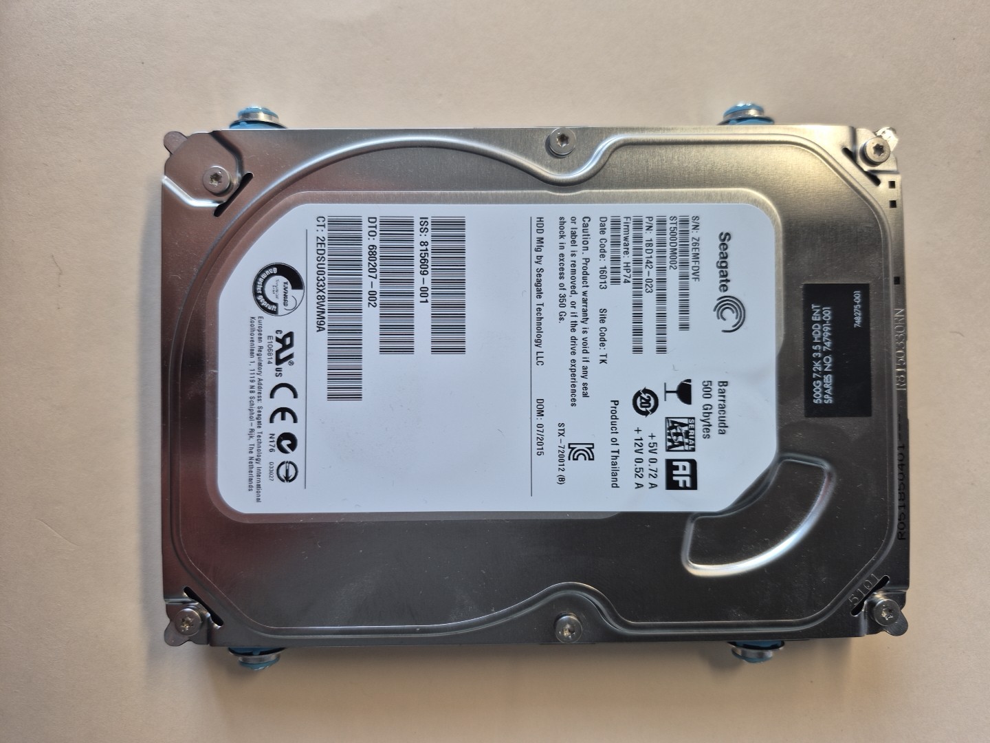 Seagate Barracuda ES 500GB Internal 7200RPM 3.5″ (ST3500631NS) HDD – USED AS IS