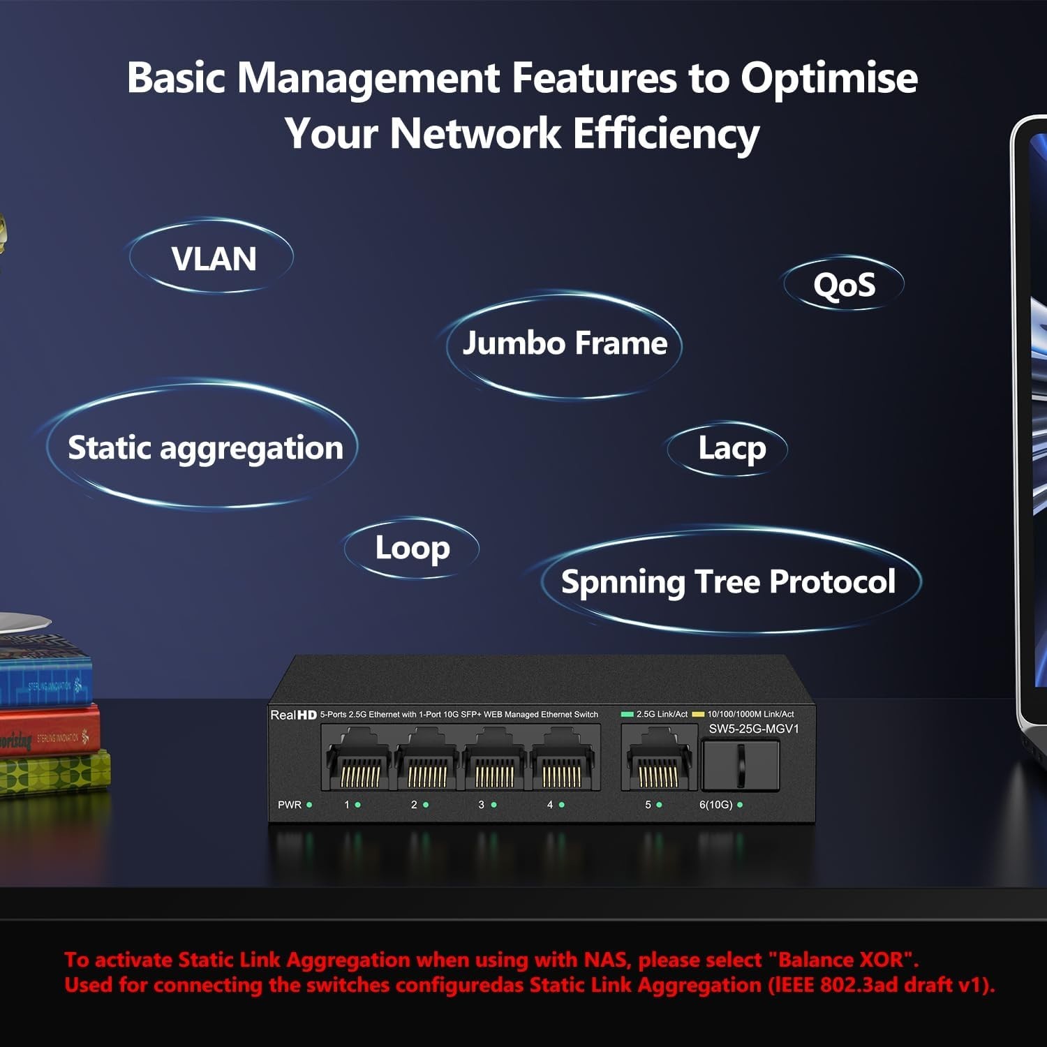 5Port 2.5G Managed Ethernet Network Switch w/1 x 10G SFP &5 x 2.5G Base T Ports