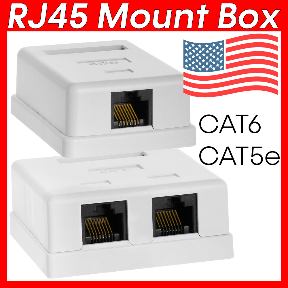 RJ45 Surface Mount Box 1 2 Ports For Cat5 Cat6 Cable Female RJ45 Connector White