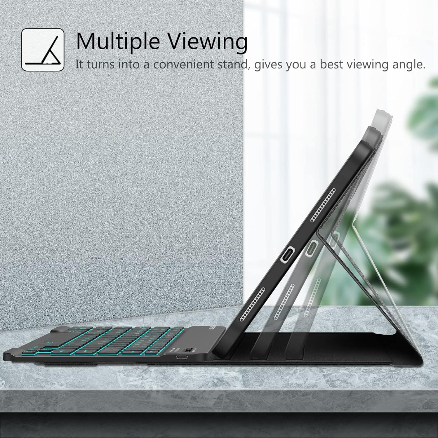 Backlit Keyboard Case for iPad 10th Gen 10.9 Inch 2022 Soft TPU Back Stand Cover