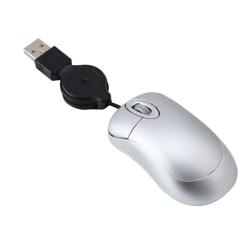 Mini Wired USB Optical Mouse Retractable Cable 1000 DPI for PC Laptop Notebook