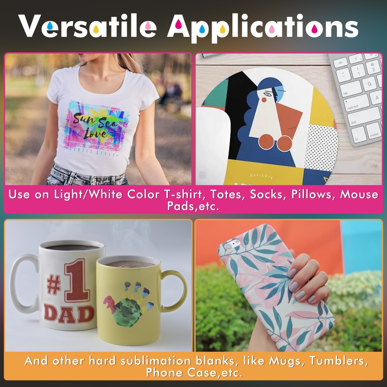 Bundle A-SUB Sublimation Ink + Sublimation Paper 8.5×11 + 2Roll Sublimation Tape
