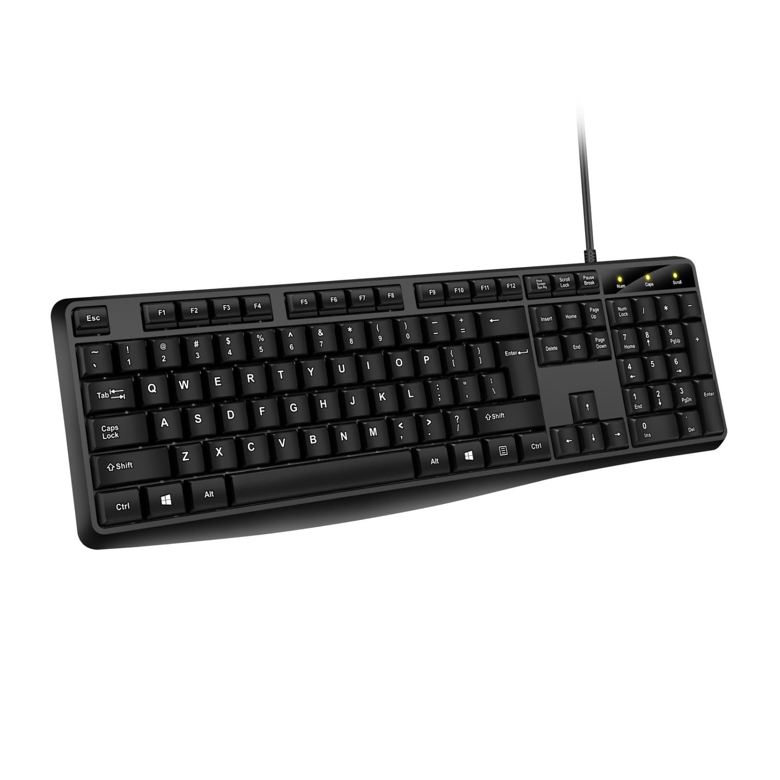 Wired Computer Keyboard USB Large Number Pad Ergonomic Full Size Black