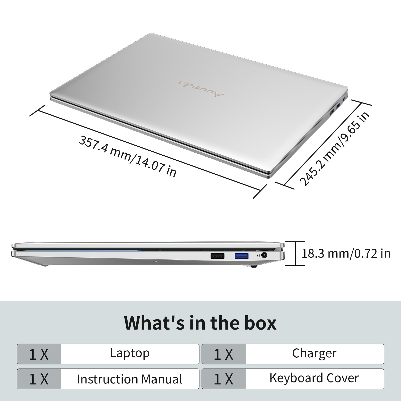 Auusda 16” Thin Laptop Intel i3 16GB RAM 1TB SSD W11 Pro WiFi6 TypeC IPS FHD