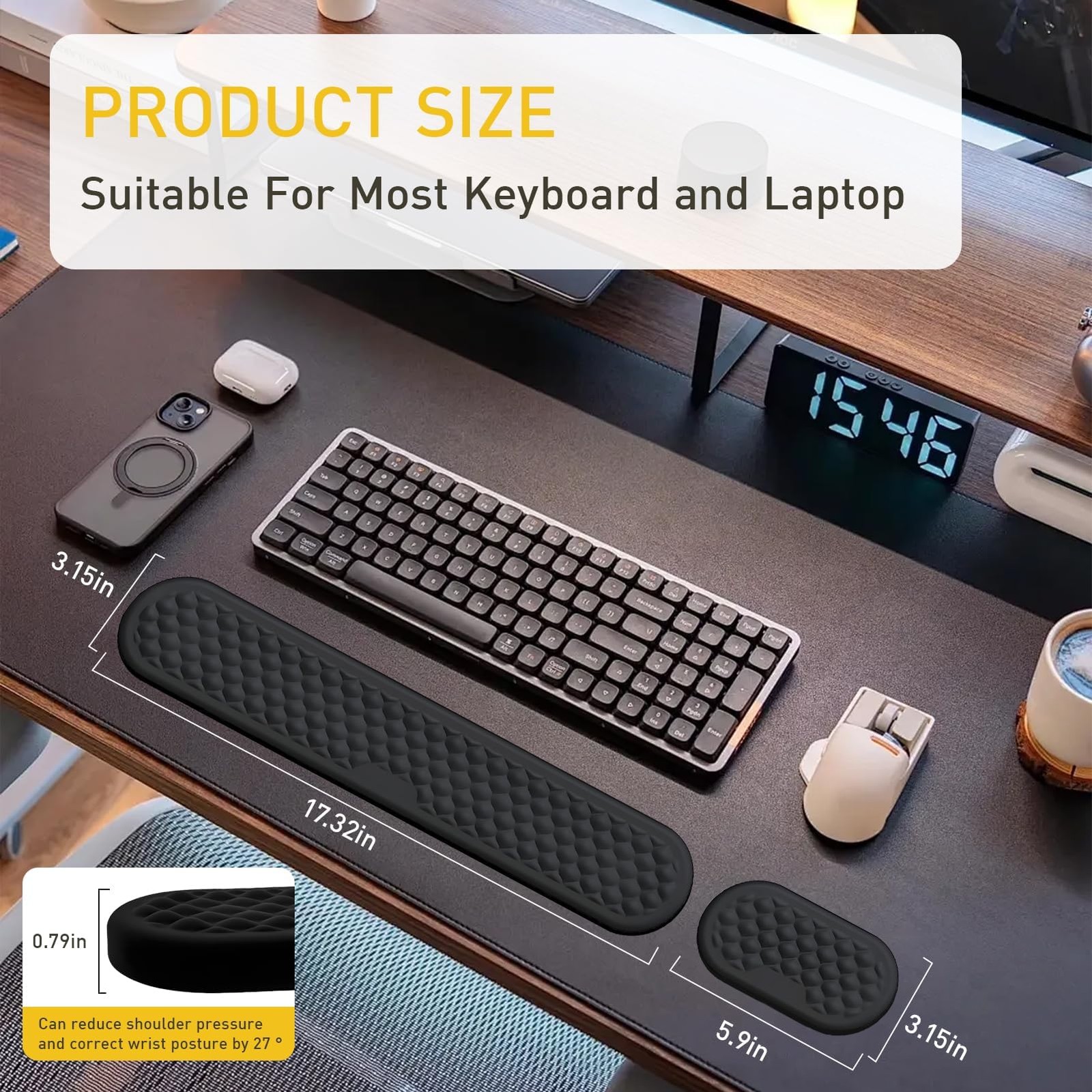 Wrist Rest for Keyboard and Mouse, Memory Foam Pad, One Size, White