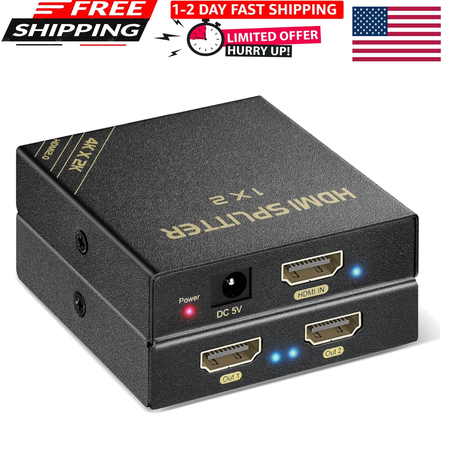 HDMI Splitter 1 in 2 Out 60Hz – HDCP Bypass 2.3, HDR, Dolby/DTS 5.1/7.1 – Com…