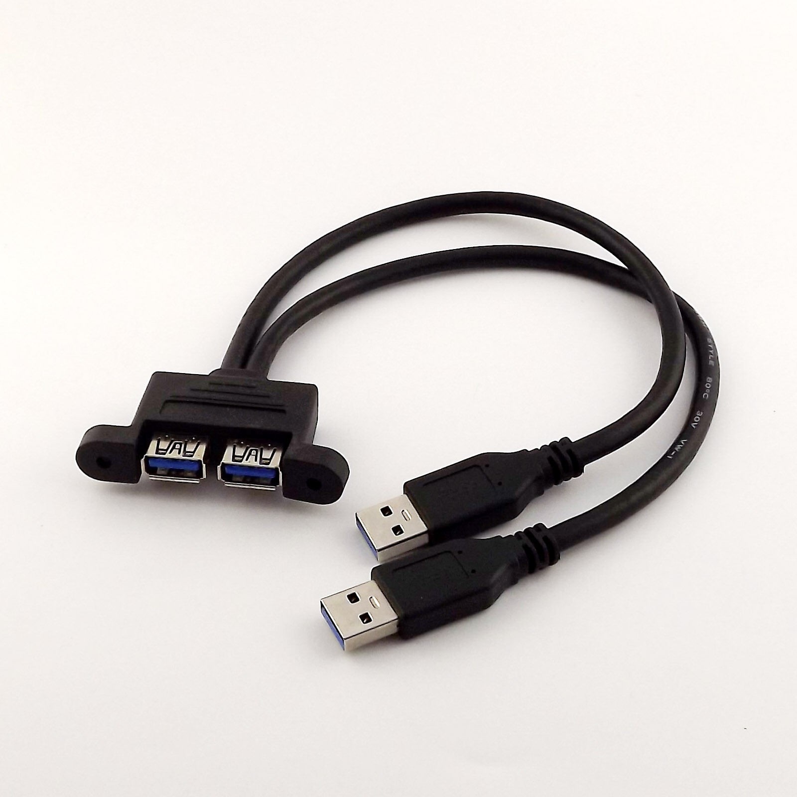 30cm Dual USB 3.0 A Male to USB 3.0 Female Extension Cable Panel Mount Adapter e