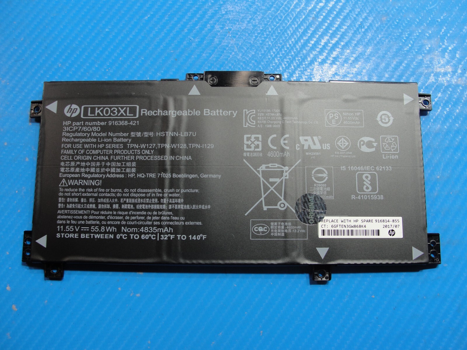 HP ENVY 17m-ae111dx 17.3″ OEM Battery 11.55V 55.8Wh 4835mAh LK03XL 916814-855