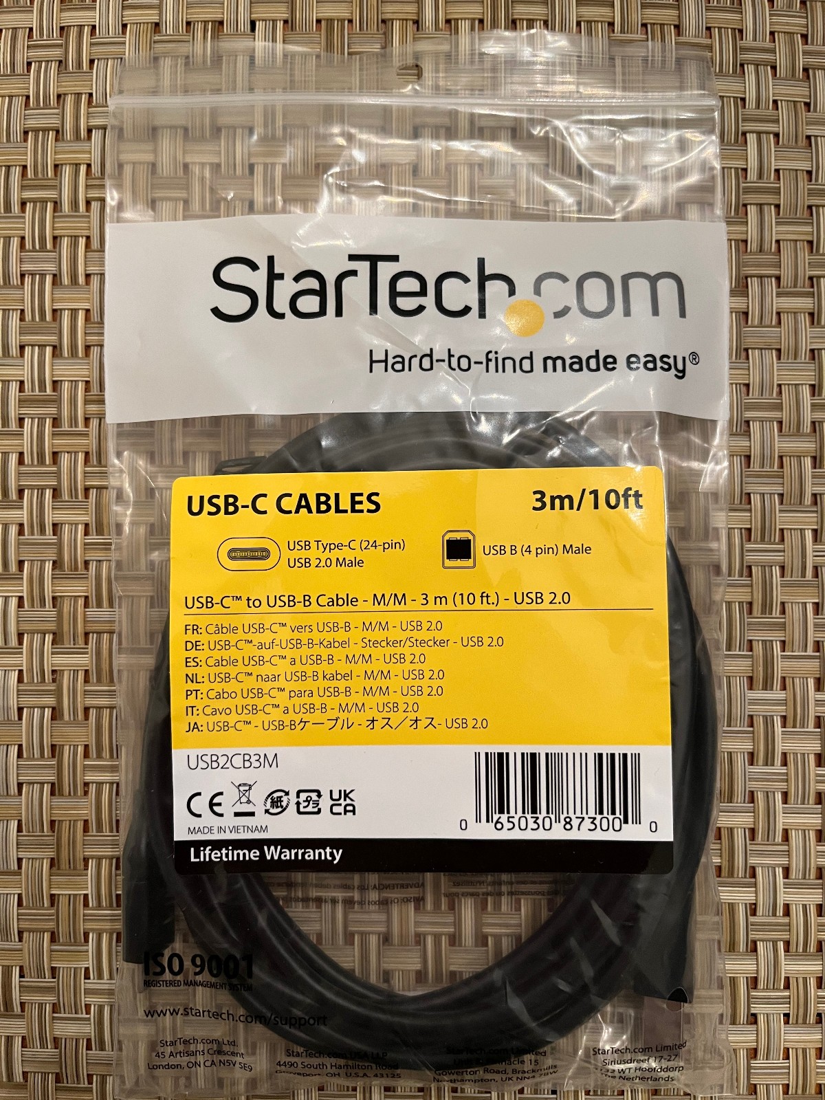 StarTech USB-C to USB-B Cable – M/M – 10 ft. – USB 2.0 – USB2CB3M