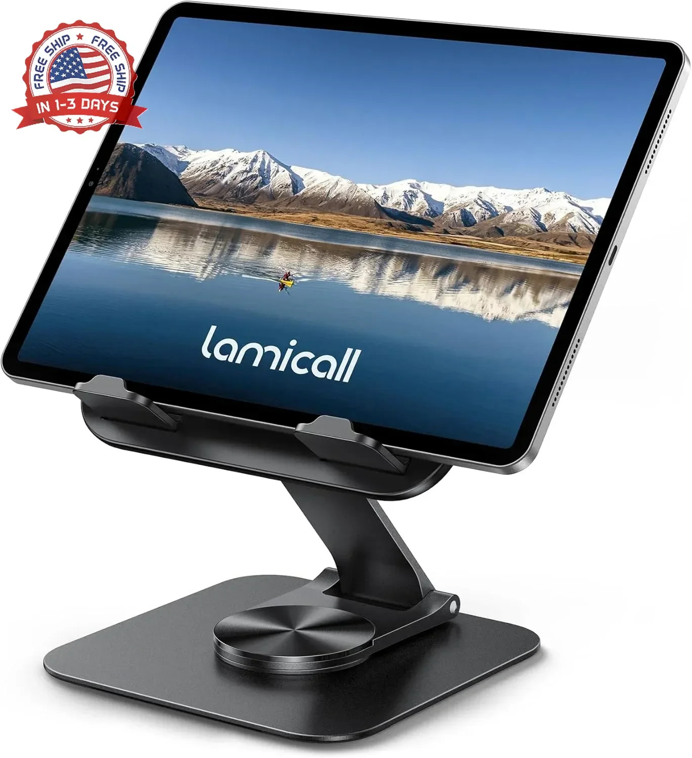 Lamicall Adjustable iPad Stand for Desk – [Ultra-Slim Foldable][360°Rotation] Ta