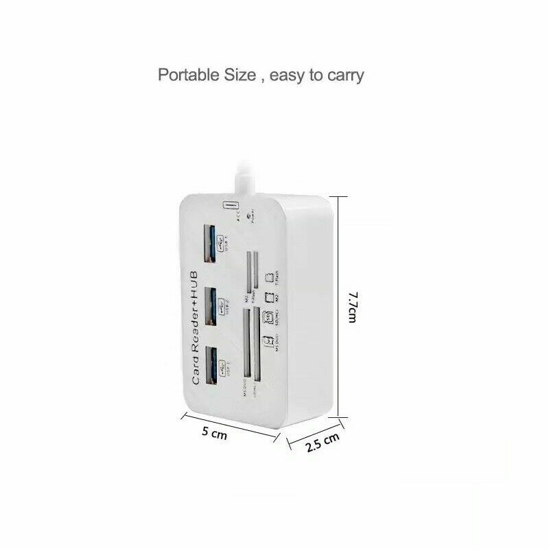 Aluminum 3 Port USB 3.0 Hub MS SD M2 TF Multi-In-1 Memory Card Reader Adapter US
