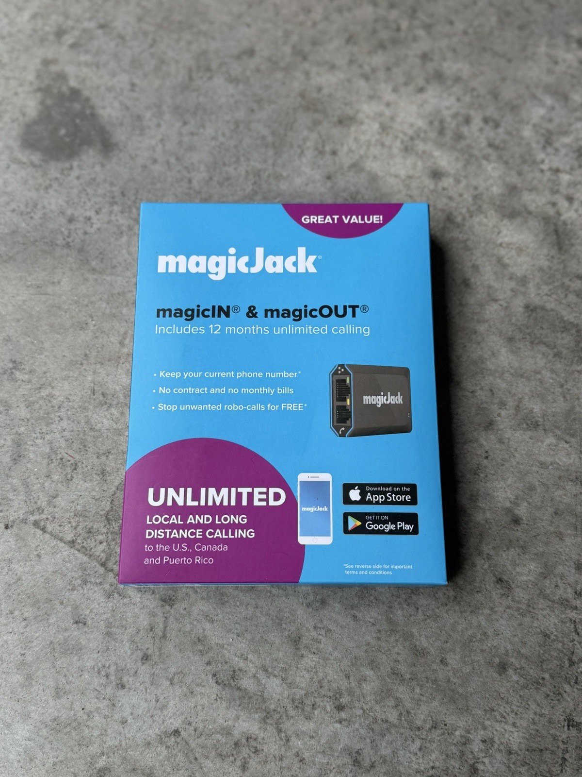 NEW Open Box MagicJack VOIP Adapter-Unlimited US & Canada Calls No Monthly Fees