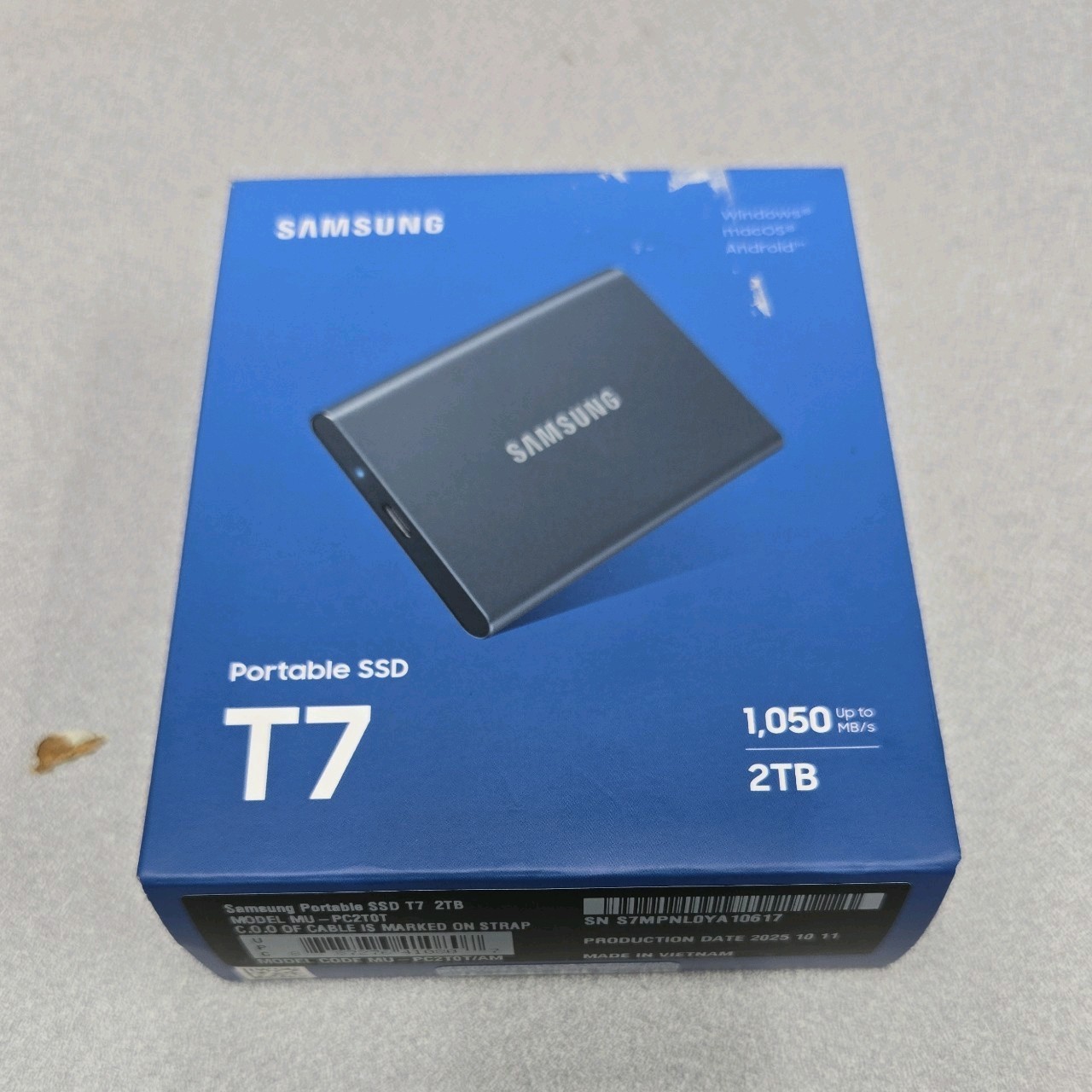 Samsung Portable T7 Portable 2TB USB-C to USB-C SSD MU-PC2T0T