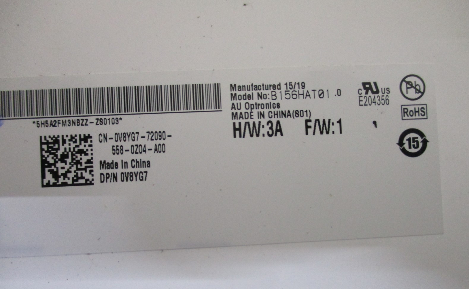 NV156FHM-A21 15.6″ FHD 40pin Laptop LCD Screen 0J125V 0V8YG7 B156HAT01