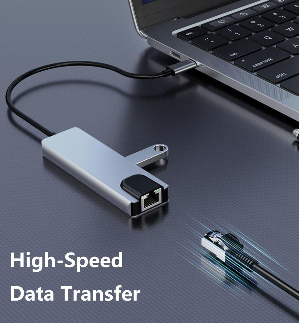 USB C Hub Multiport Adapter 5-in-1, with HDMI, Ethernet Port, USB 3.0/2.0 Por