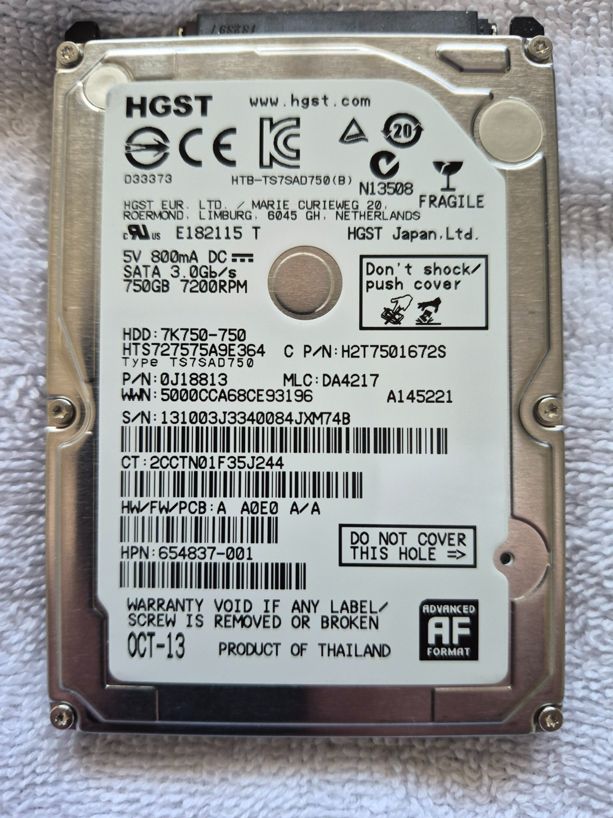 HGST 750GB 7200RPM 2.5″ SATA HDD HTS727575A9E364 Wiped Tested CDI 100% Laptop