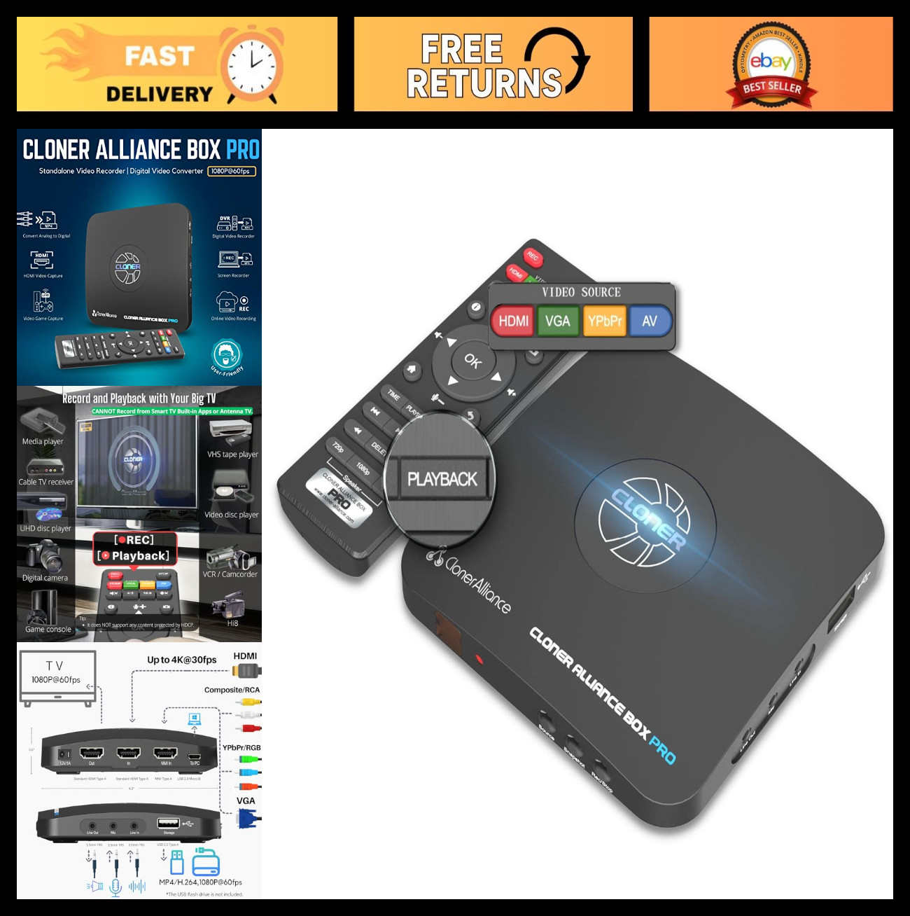 1080p 60fps Video Recorder, HDMI Capture DVR, RCA YPbPr VGA to Digital Converter