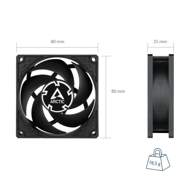 ARCTIC P8 PWM PST CO (Black) 80 mm Case Fan Continous Operation Computer B-Stock