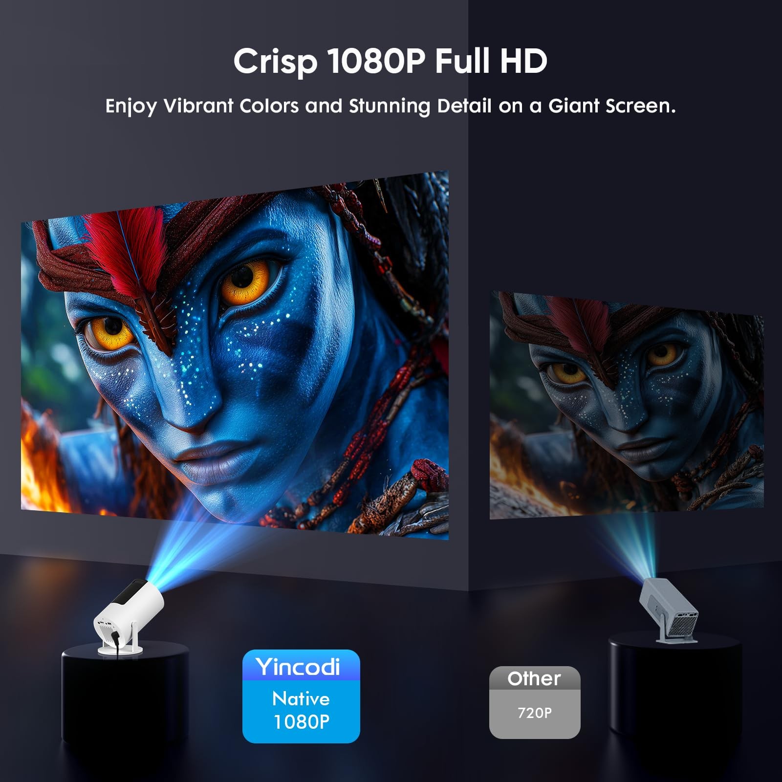 [Built-in Apps] Mini Projector with WiFi and Bluetooth, Portable, White