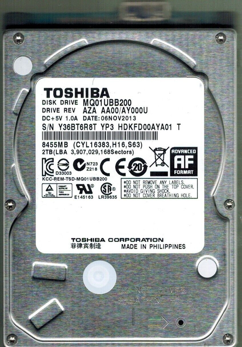 MQ01UBB200 HDKFD00AYA01 T REV: AZA AA00/AY000U 2TB NOV 2013 PHILIPPINES TOSHIBA