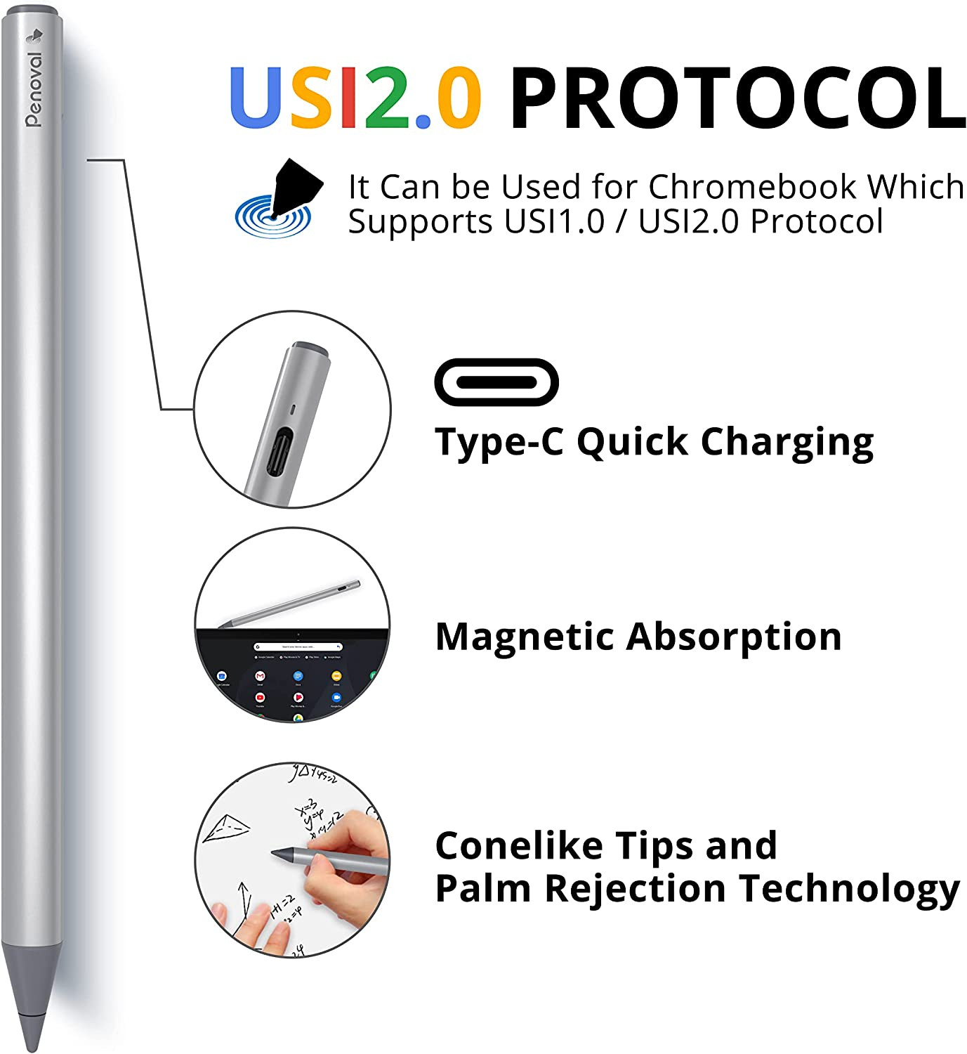 USI2.0 Stylus Pen for Chromebooks – 4096 Levels Pressure for Lenovo, ASUS, HP Ch