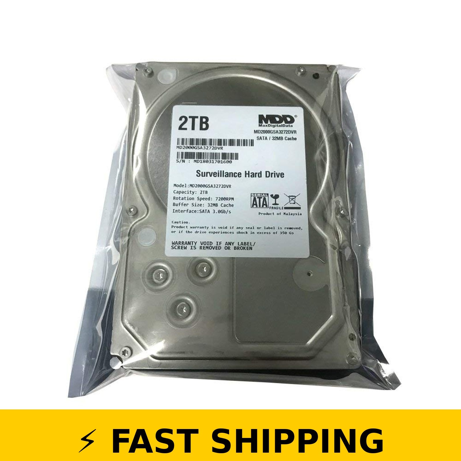 MDD MaxDigitalData 2TB 7200RPM Internal Surveillance Hard Drive