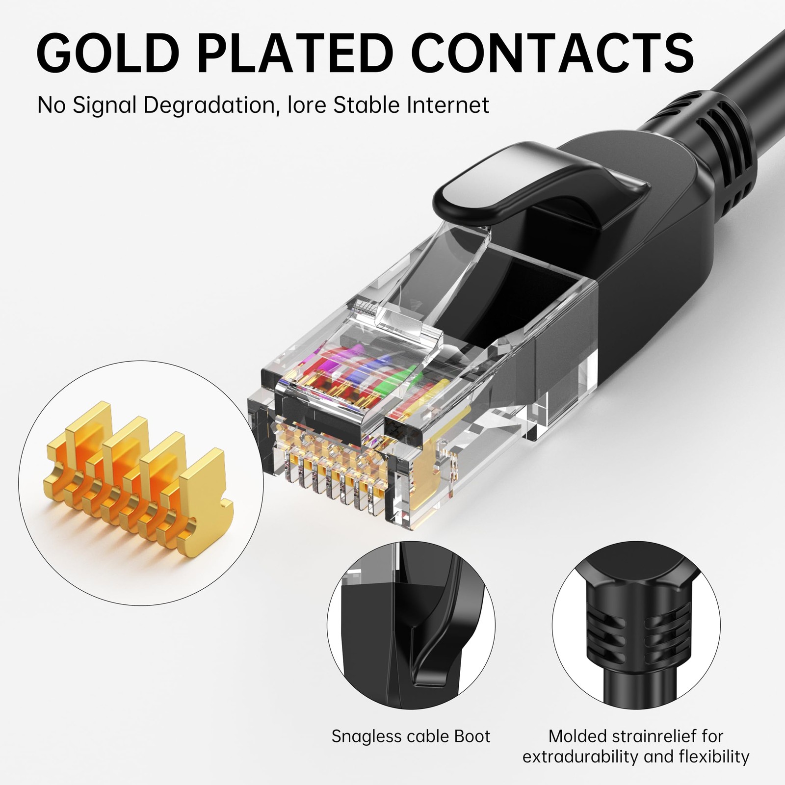 Cat6 Ethernet Cable 3.3FT 26AWG UTP Network RJ45 250MHz HighSpeed LAN Black