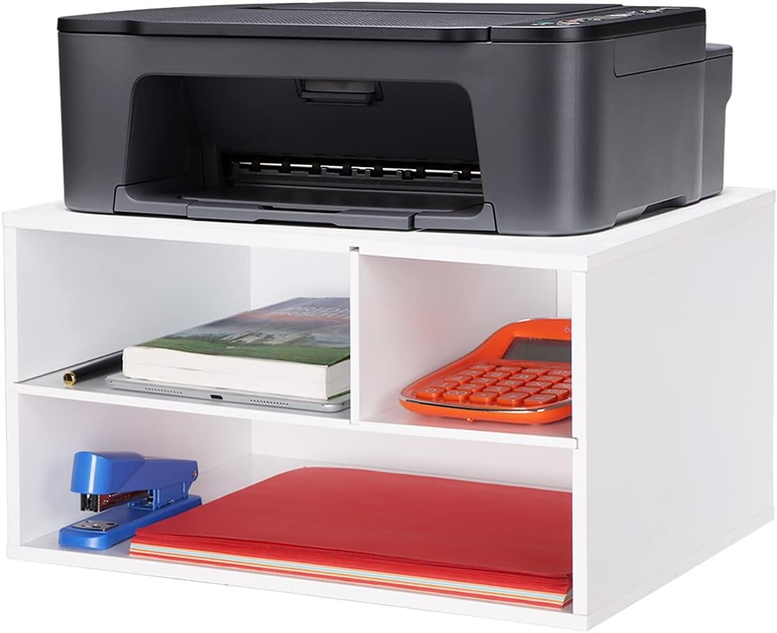 EMERIT Printer Stand Shelf with Storage Wood Desk Paper Organzier for Home/Of…