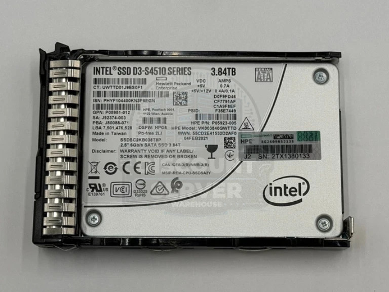 HPE 3.84TB SATA 6G RI SFF SC SSD D3-S4510 P05946-B21 ( 84% – 95% )