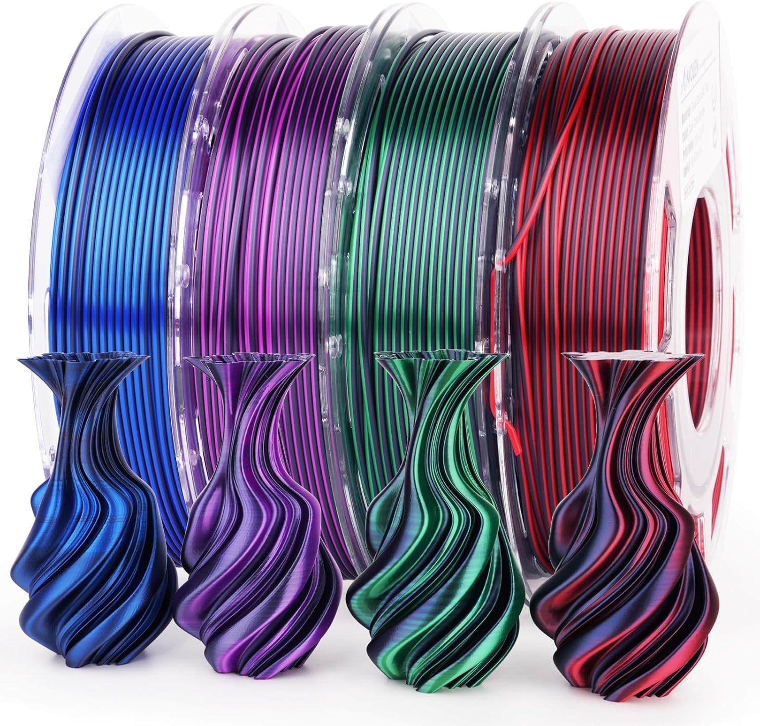 Silk PLA 3D Printer Filament Bundle, Shiny Dual Color PLA Filament 1.75mm Pac…