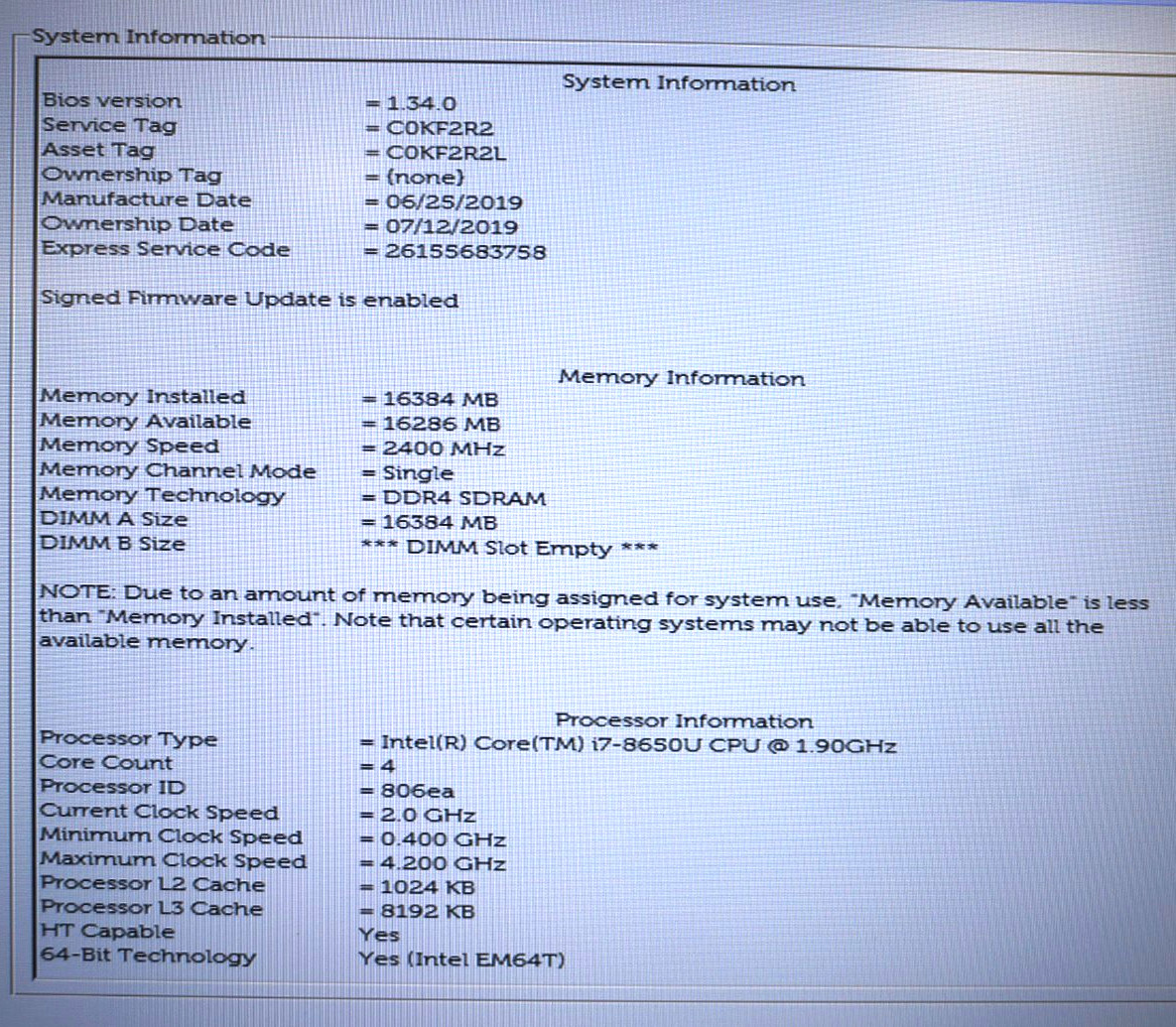 Dell Latitude 5590 Intel Core i7-8650U @1.90GHz 16GB RAM No HD/No OS/No Battery