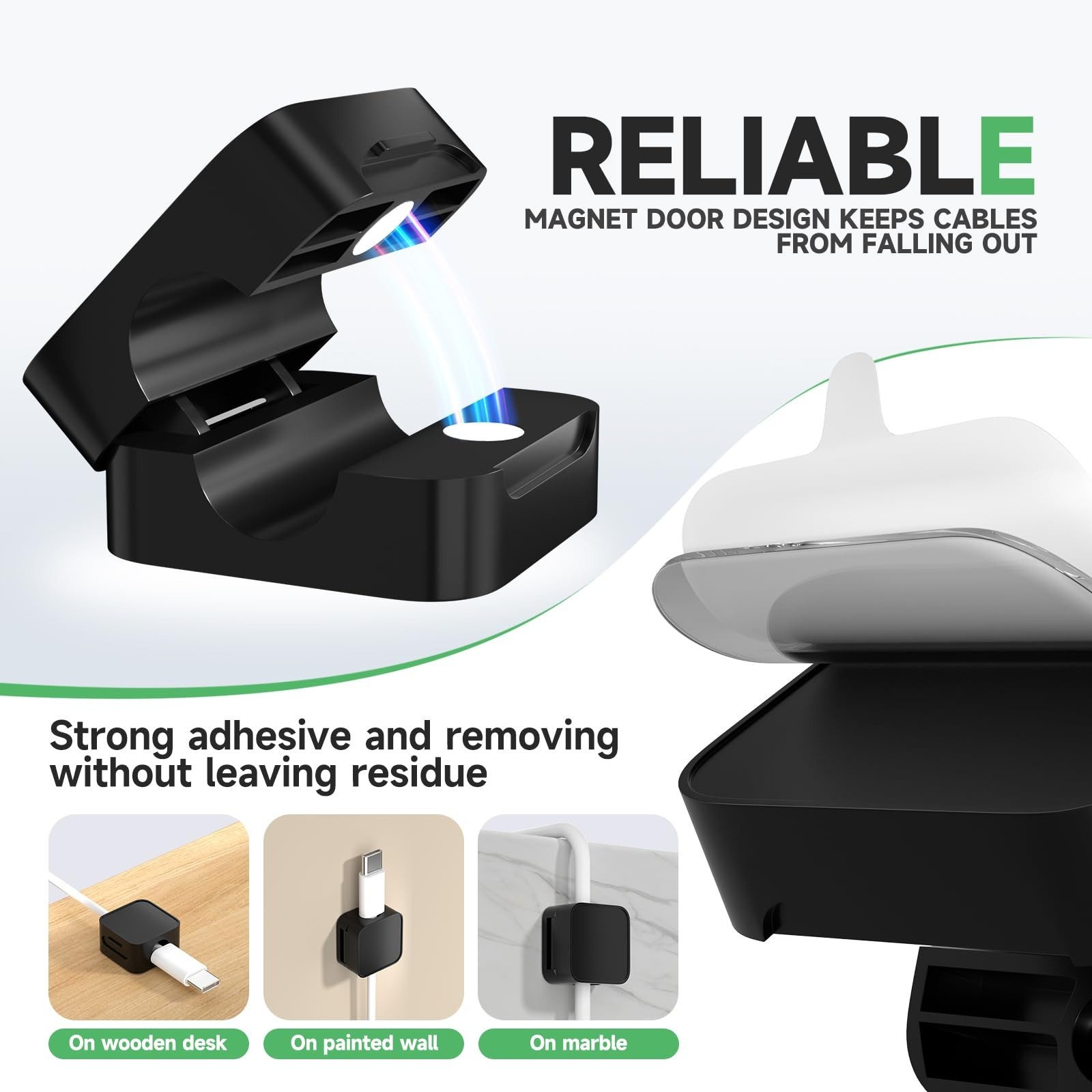 12 Magnetic Cable Clips – Under Desk Cord Management, Adhesive Organizer for Hom