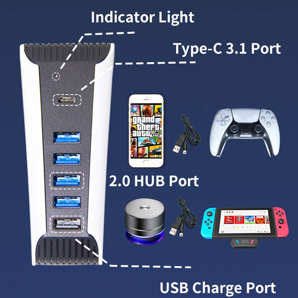 Durable ABS USB Hub with 4 Ports USB 2.0 3.0 and Type-C Gaming Extension