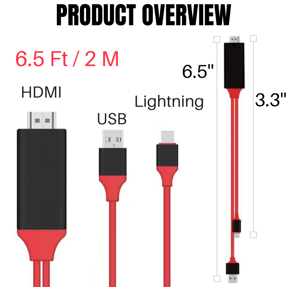 1080P HDMI Mirroring Cable Phone To TV HDTV AV Adapter For iPhone 11 X 8 iPad