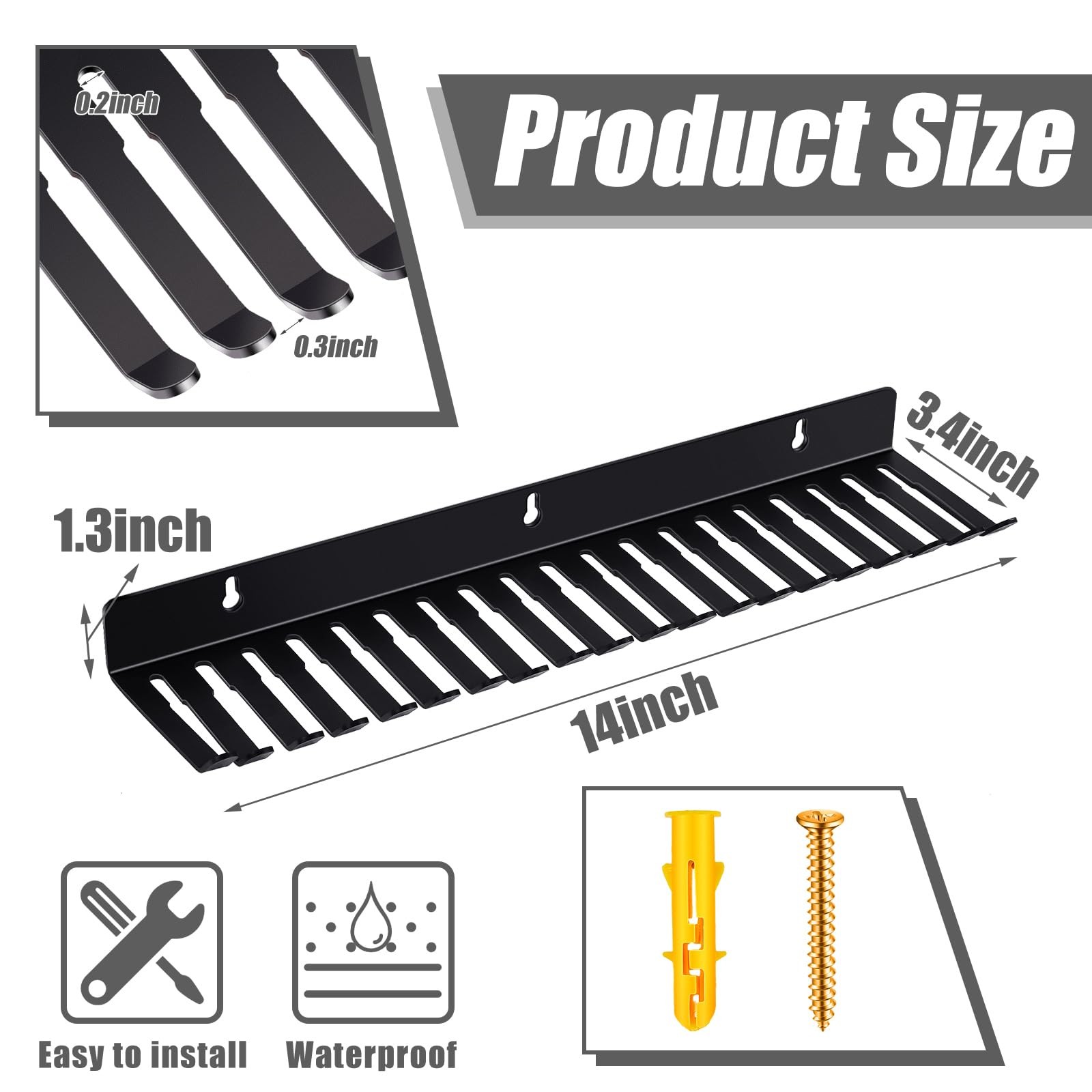 Dunzy 2 Pcs Wall Mountable Cable Hanger, 14.76 x 3.94 x 1.2 inches, black