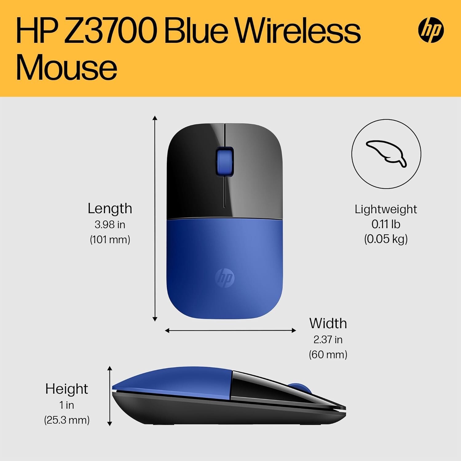 HP Z3700 Wireless Mouse Blue/Glossy Black 7UH87AA Genuine USA Seller