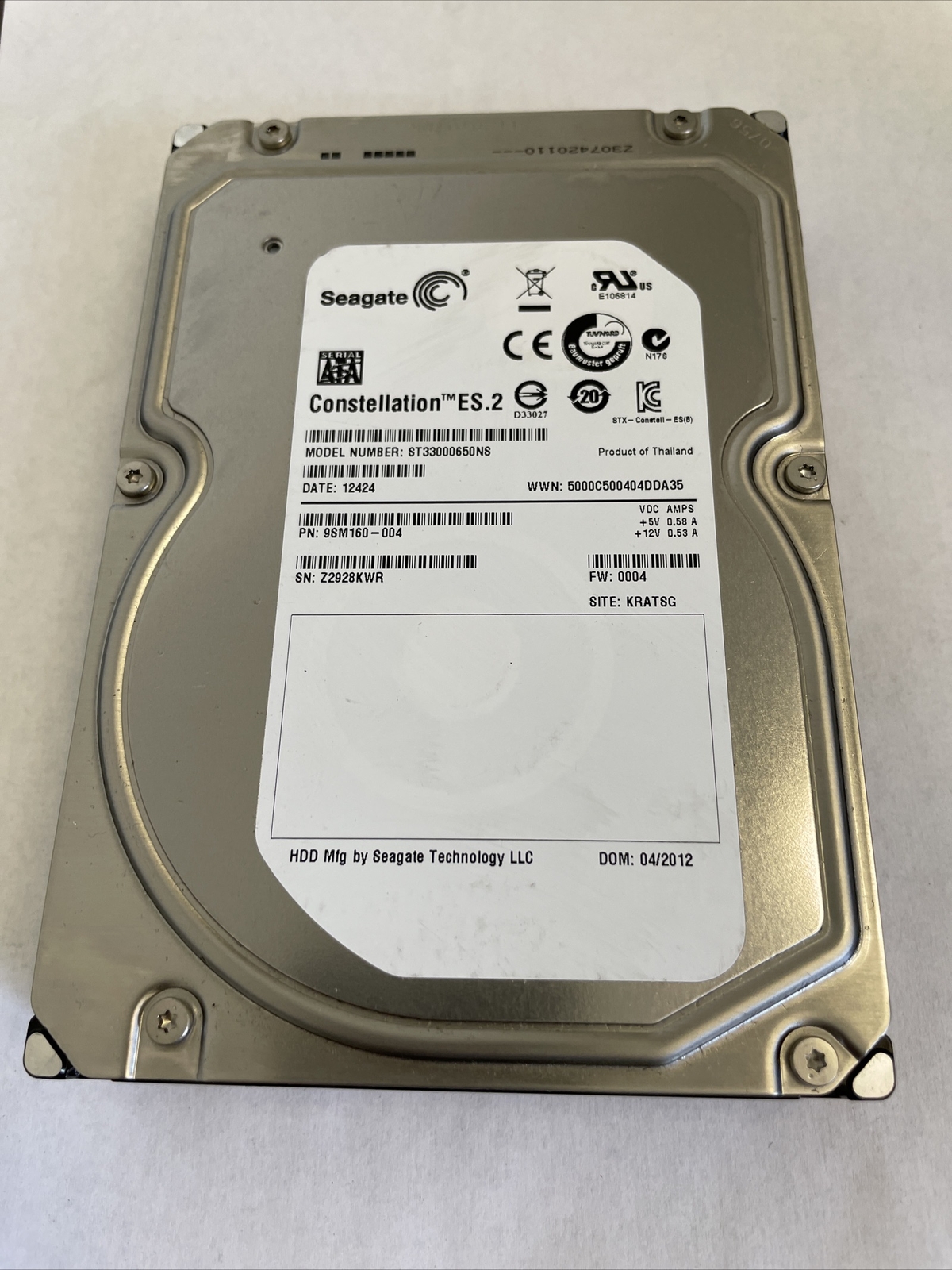 Seagate Constellation ES ST33000650NS 3TB 7200 RPM SATA 6.0Gb/s 3.5″ Internal HD