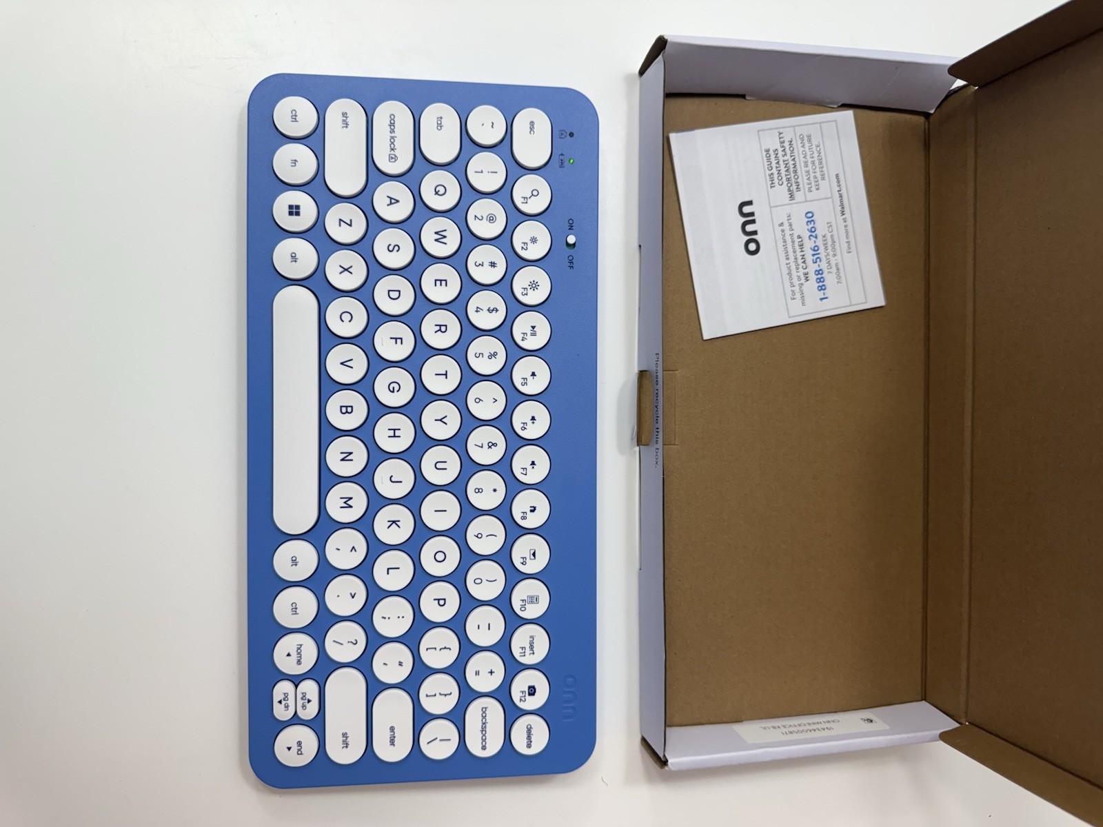 Onn Compact Wireless Keyboard, 78 Keys, Blue Retro Round Keycaps