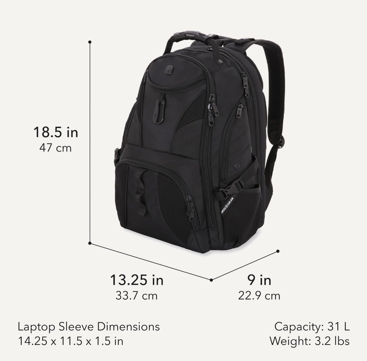 SWISSGEAR 1900 ScanSmart 17” Laptop Backpack Black TSA Travel Computer Bag