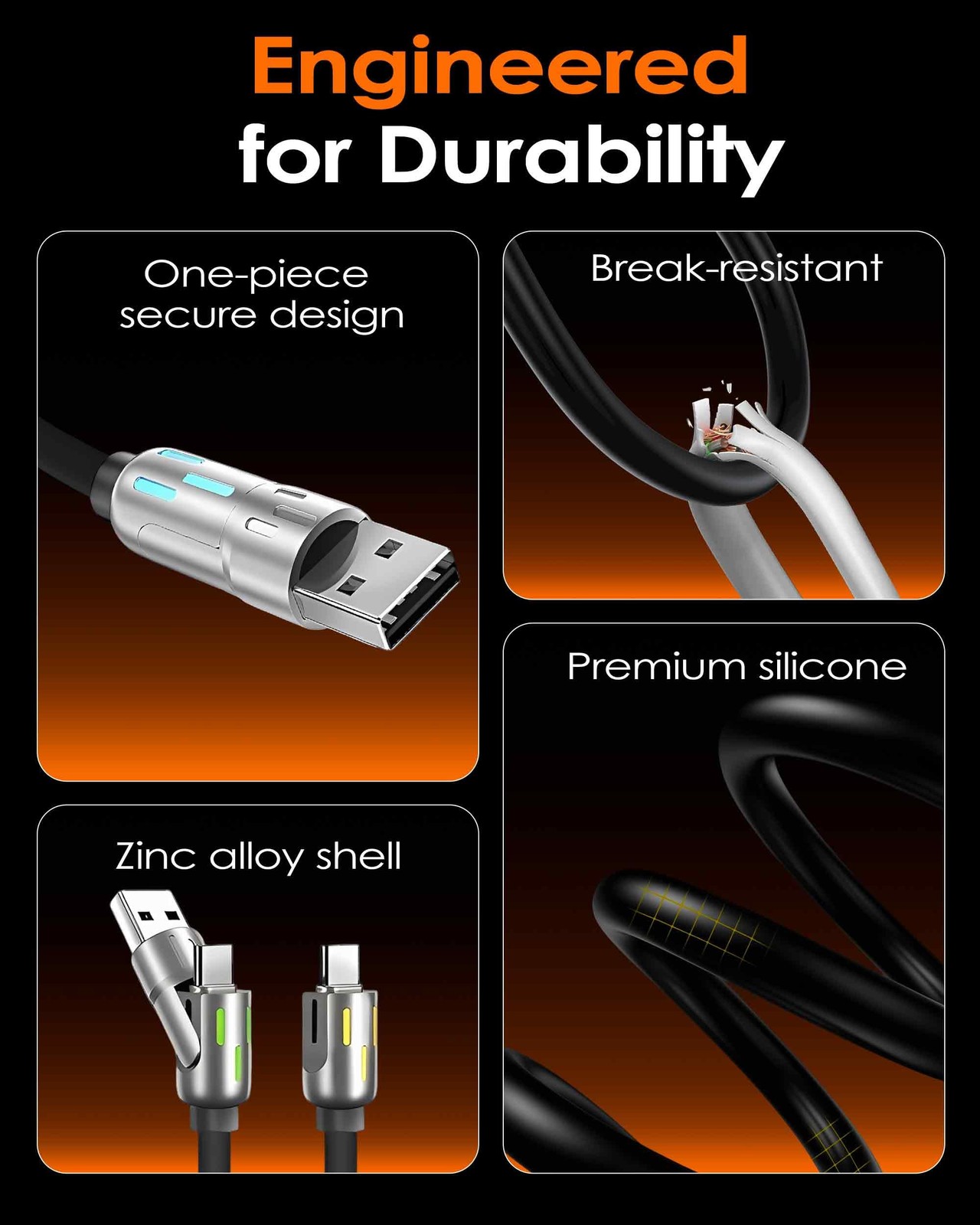 3 in 1 Ultimate 240W USB C Cable 3.94ft Multi Port Fast Charging Charger Cord